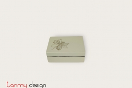 Light blue rectangular business card lacquer box engraved with lotus